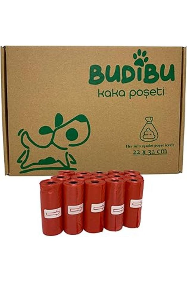 Budibu Köpek Kaka Poş Evcil Hayvan Dışkı Kaka Torbası 15 Rulo (225 POŞET) (KIRMIZI) - 1