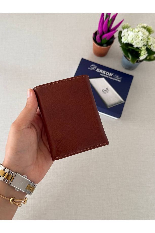 Hakiki Deri Mıknatıslı Katlamalı Erkek Cüzdanı Sakura Model Taba - 5