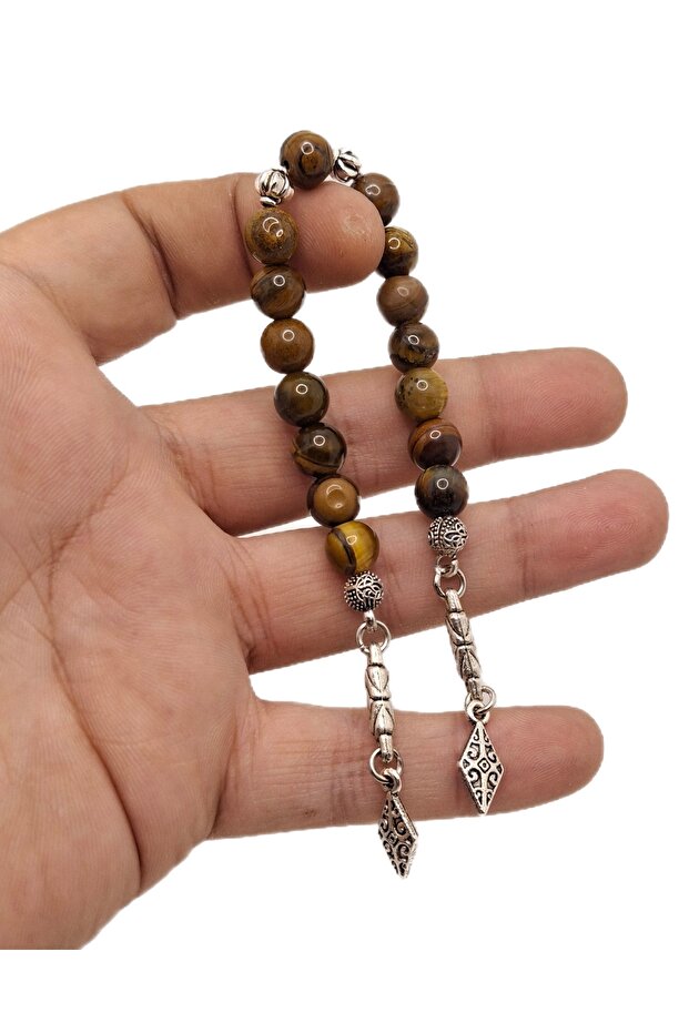 Natural Tiger Eye Stone Zaza Rosary with Silver Color Combination