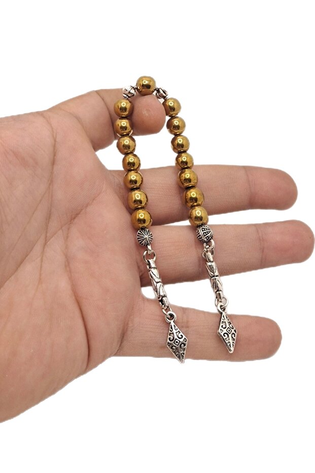 Natural Stone Gold Hematite Zaza Rosary with Silver Color Combination