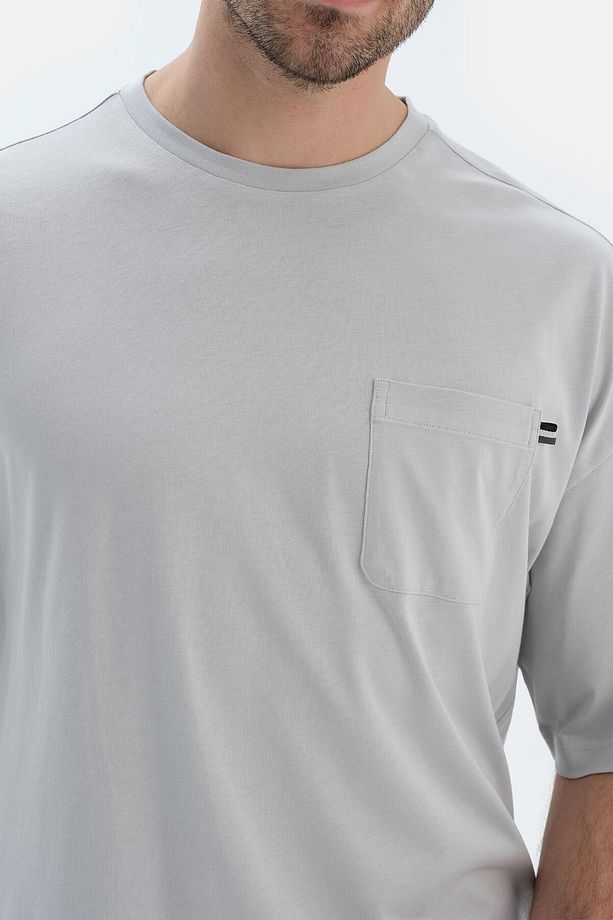 Gri Bisiklet Yaka Oversıze Üstlü Pamuk Modal Pijama Takımı - 5