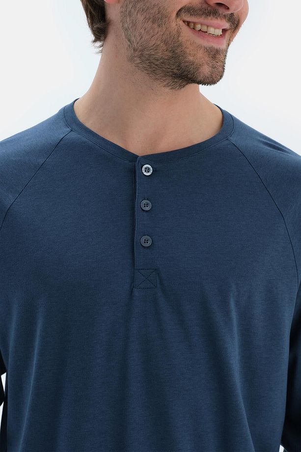 Lacivert Reglan Uzun Kollu Basıc Tişört Pantolon Pijama Takımı - 5