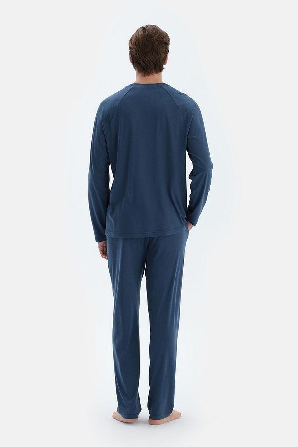 Lacivert Reglan Uzun Kollu Basıc Tişört Pantolon Pijama Takımı - 2
