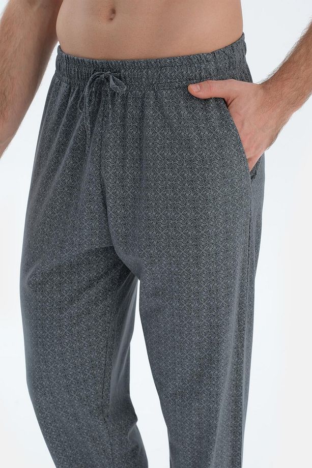 Gri Bisiklet Yaka Oversıze Üstlü Pamuk Modal Pijama Takımı - 6