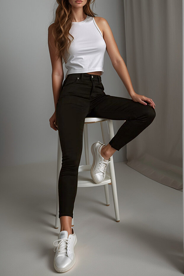 Black 90's High-Waist Stretch Fabric Mom Jeans Denim Trousers