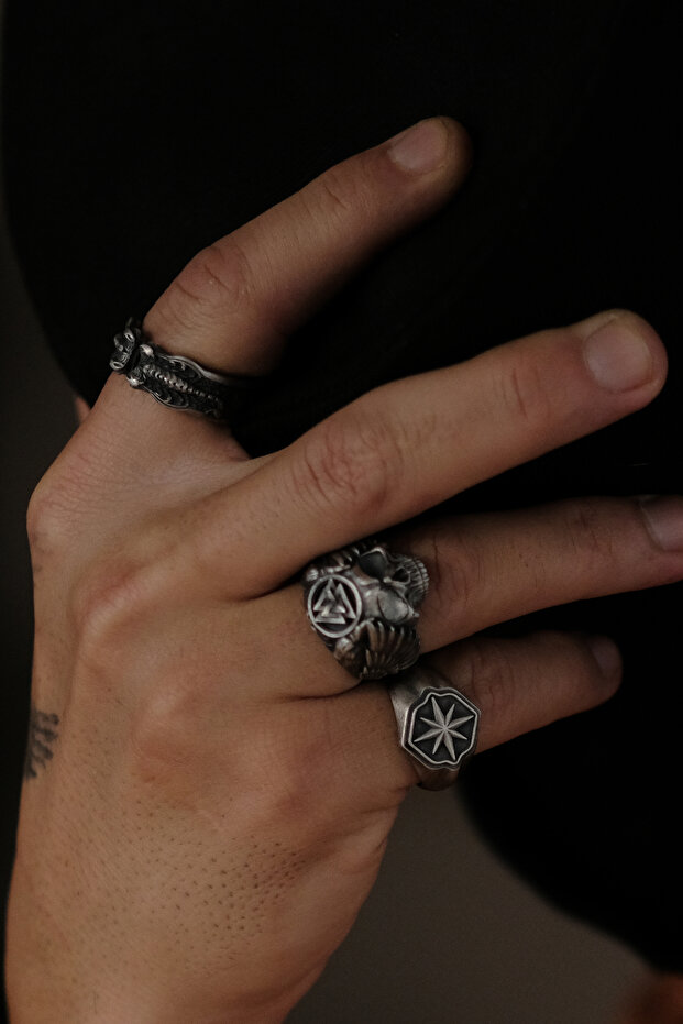 Kanatlı Kurukafa Gümüş Yüzük - 4