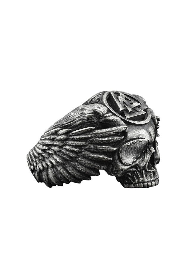 Kanatlı Kurukafa Gümüş Yüzük - 3