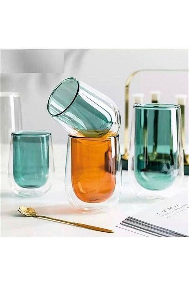 Renkli Çift Cidarlı Borosilikat Cam Kupa 250 ml - 2