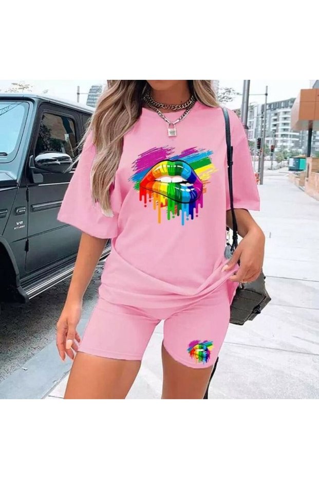 Lip Printed 100% Cotton Top and Bottom Set