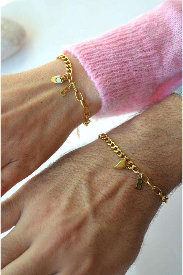 Lettered Steel Lover - Couple and Double Bracelet, Heart Friend Bracelet