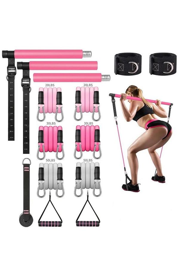 Full Vücut Pilates Bar Seti Egzersiz Çubuğu Ayarlanabilir Evde Onlarcak Farklı Spor Jimnast - 6