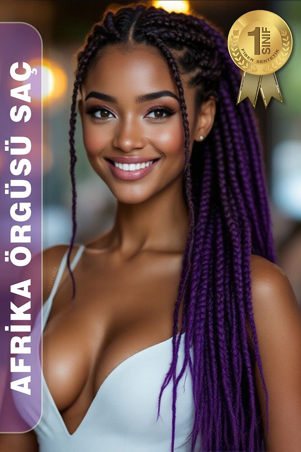 Afrika Örgüsü Rasta Ve Box Braid için Fiber Sentetik Saç / Mor - 6