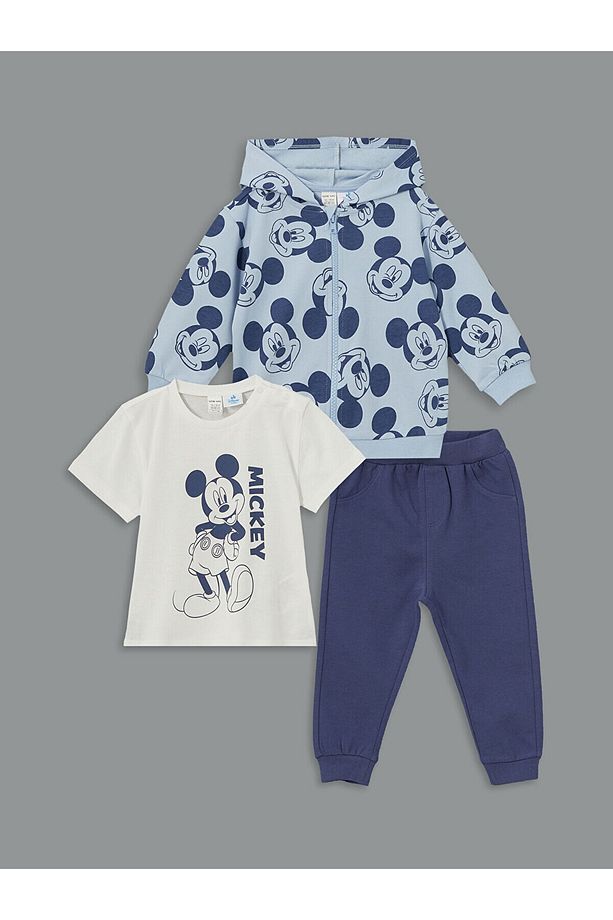 Mickey Mouse Baskılı Erkek Bebek Takım 3'lü - 1