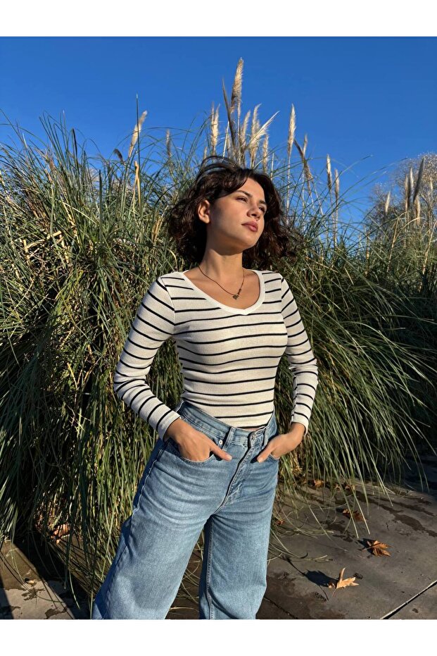 Ριγέ μπλούζα καμιζόλ - 3