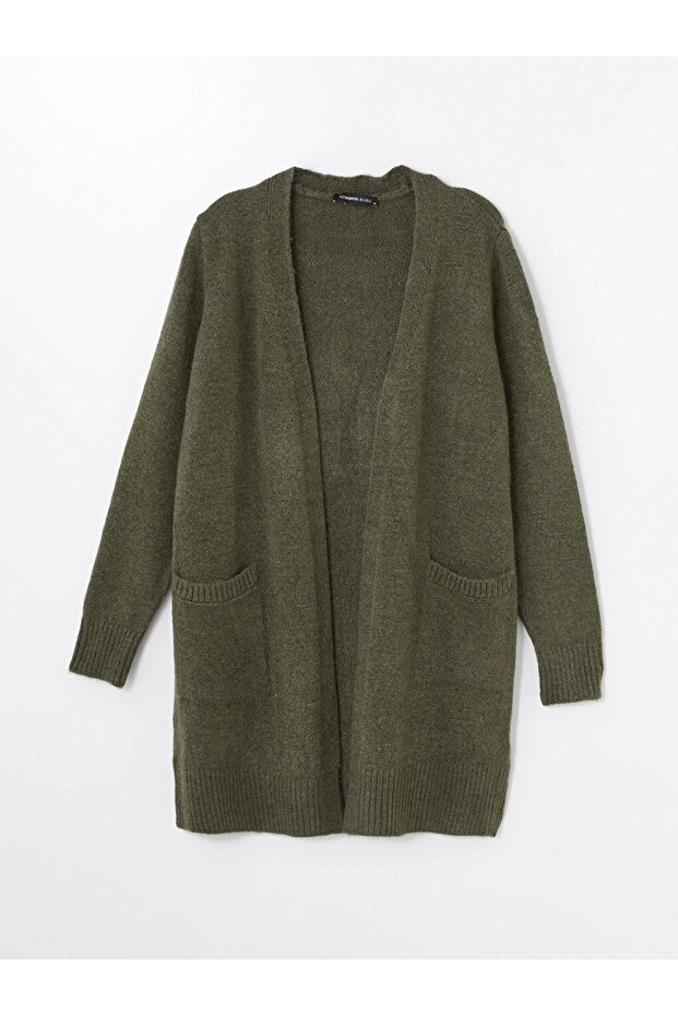 Lcwaıkıkı Basic Haki Şal Yaka Düz Uzun Kollu Kadın Triko Hırka - 5