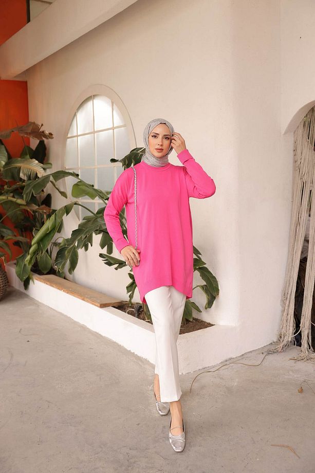 Soğuk Tuşe Orversize Bisiklet Yaka Tunik - 3
