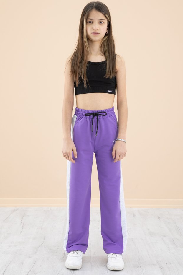 Lilac Garnished Wide Leg Girl's Elastic Waist Sweatpants 20192