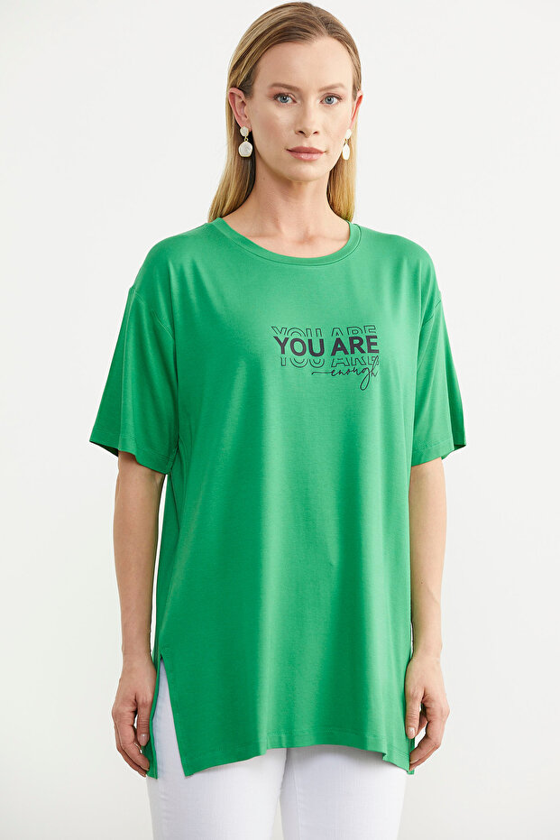 Plus Size Printed Blouse - Green - 1