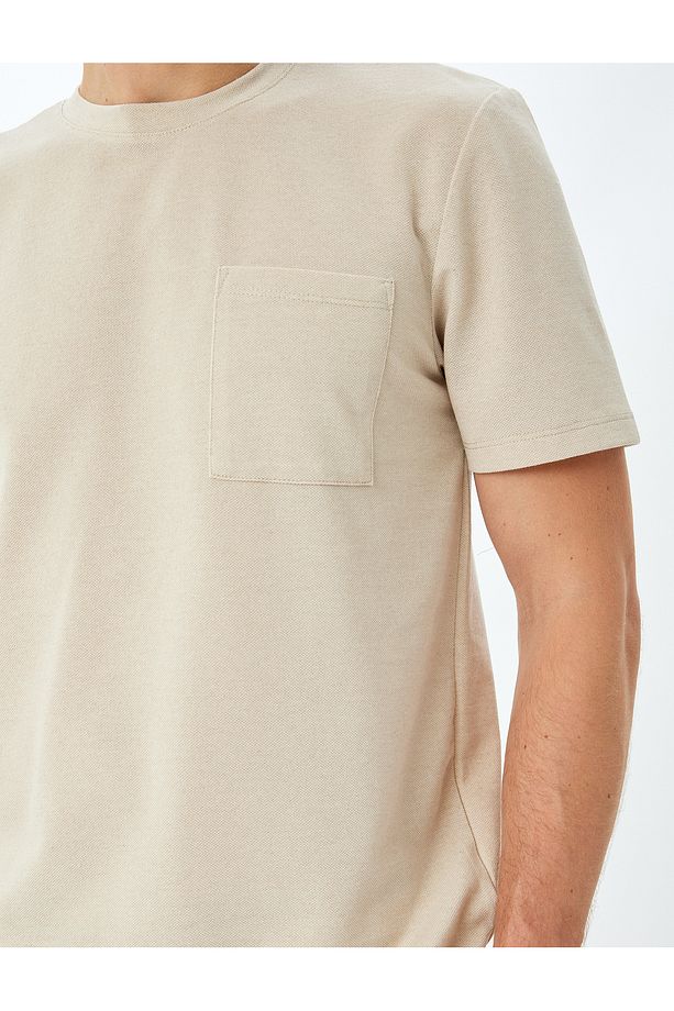 Cep Detaylı Bisiklet Yaka Regular Fit Pamuk Karışımlı Kısa Kollu Basic Tişört - 5