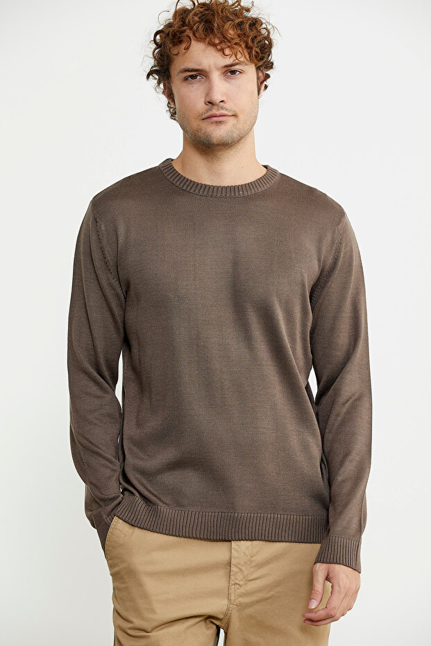 Sıfır Yaka Basic Triko Kazak - Vizon - 2