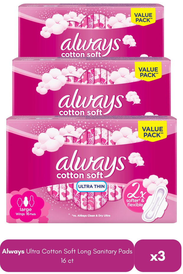 Ultra Cotton Soft Long Sanitary Pads 16 ct X3