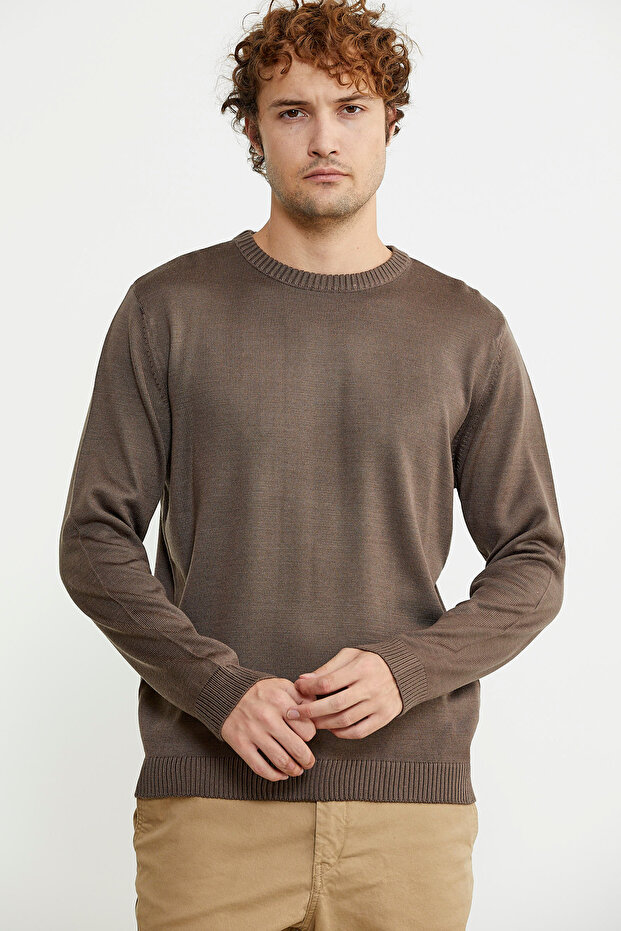 Sıfır Yaka Basic Triko Kazak - Vizon - 1