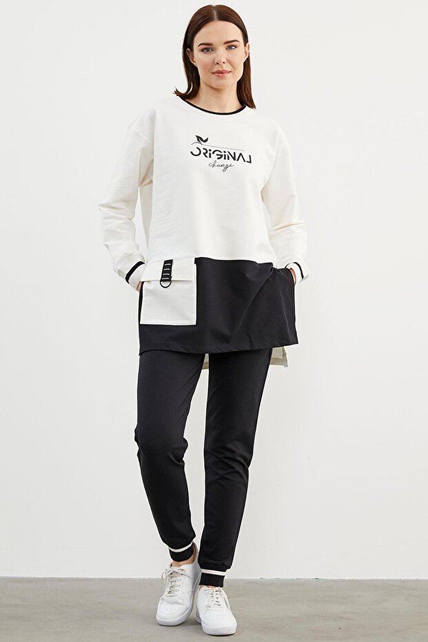 Knitwear Collar Detailed Oversize Tracksuit Set - Black