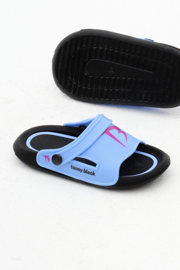 Çocuk Unisex Mavi Poli Taban Logolu Terlik - 5