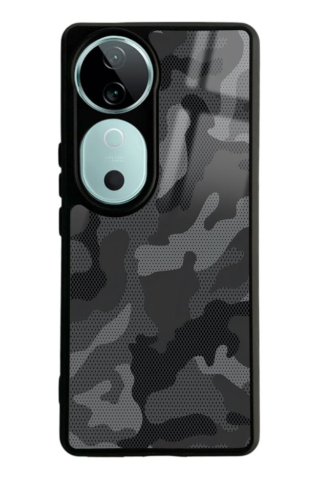 Vivo V40 Black Camouflage Design Glossy Phone Case