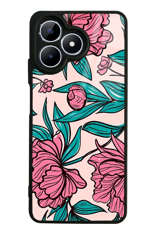 Oppo Realme Note 50 Glossy Phone Case with Fuchsia Flowers Design