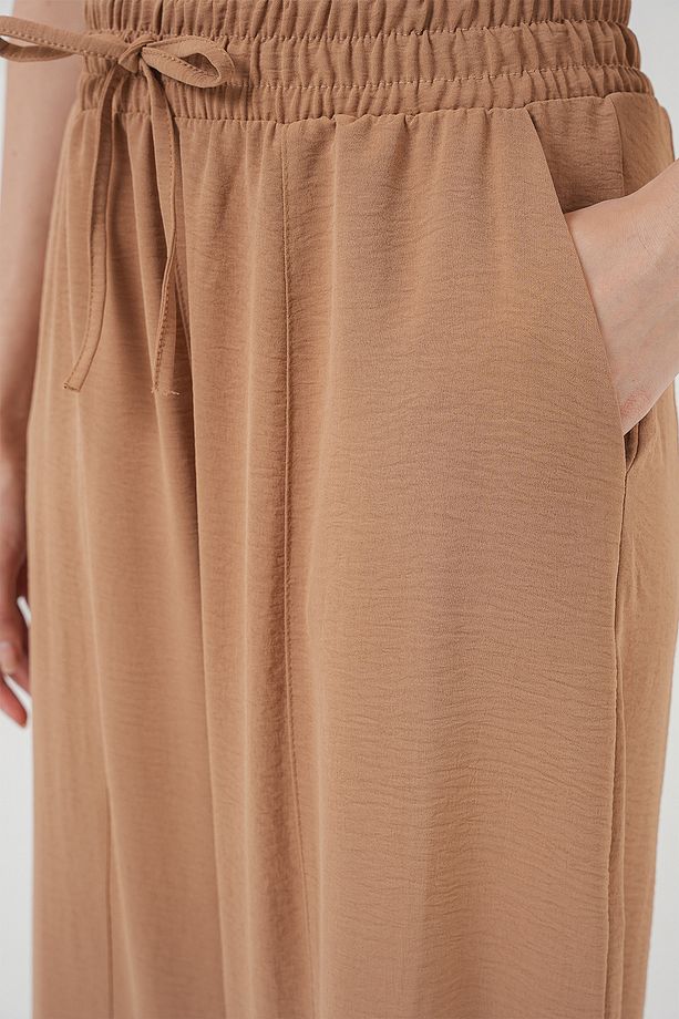 6591 Dokuma Şalvar Pantolon - Camel - 5