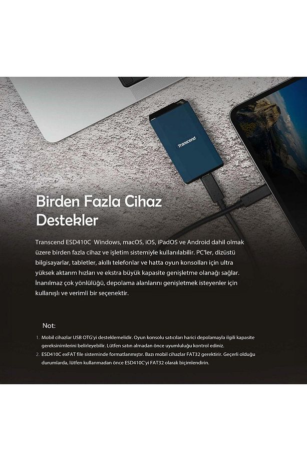 TS1TESD410C 1TB USB/Type-C 20Gbps 2000/2000MB/s Taşınabilir Harici SSD - 6