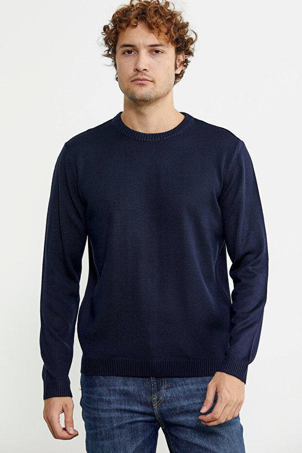 Sıfır Yaka Basic Triko Kazak - Lacivert - 3