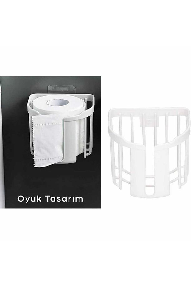 Yapışkanlı Beyaz Renk Tuvalet Kağıdı Askısı Banyo Wc Kağıtlığı Aparatı Peçetelik Organizer - 6