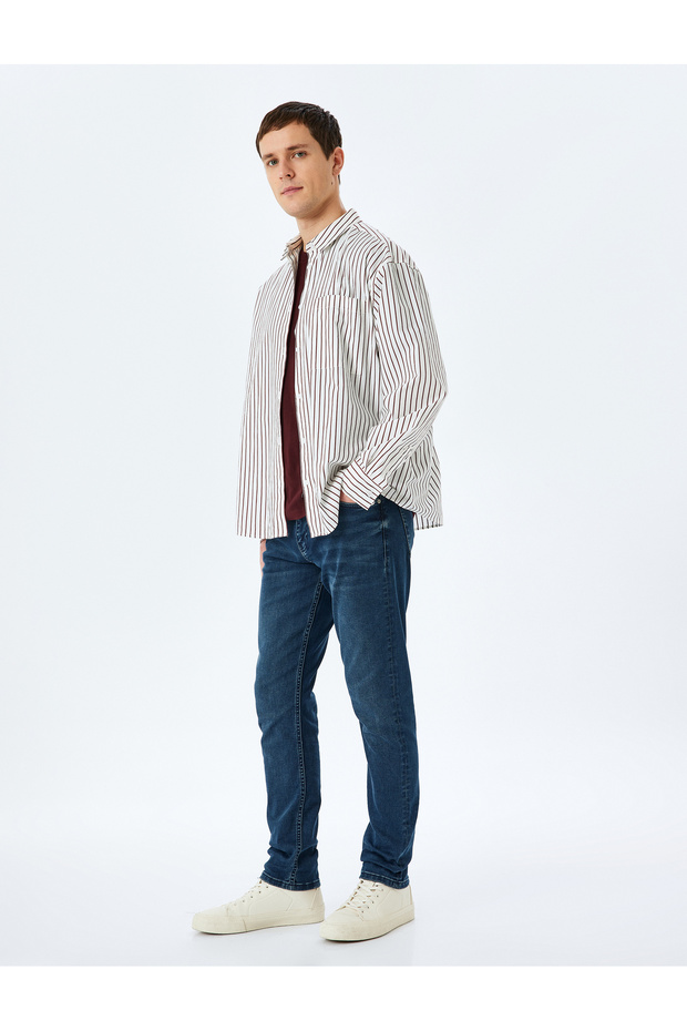 Normal Waist Cotton Slim Fit Denim Trousers - Brad Jean