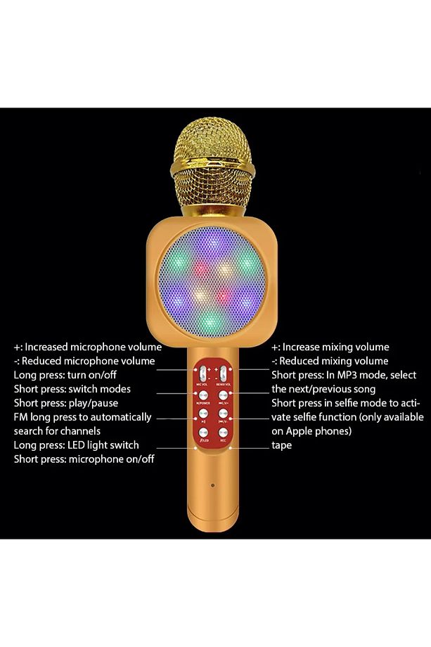 Karaoke Mikrofon , Bluetooth Özellikli Çocuk Mikrofonu Karaoke Işıklı Mikrofon 1816 Gold - 6