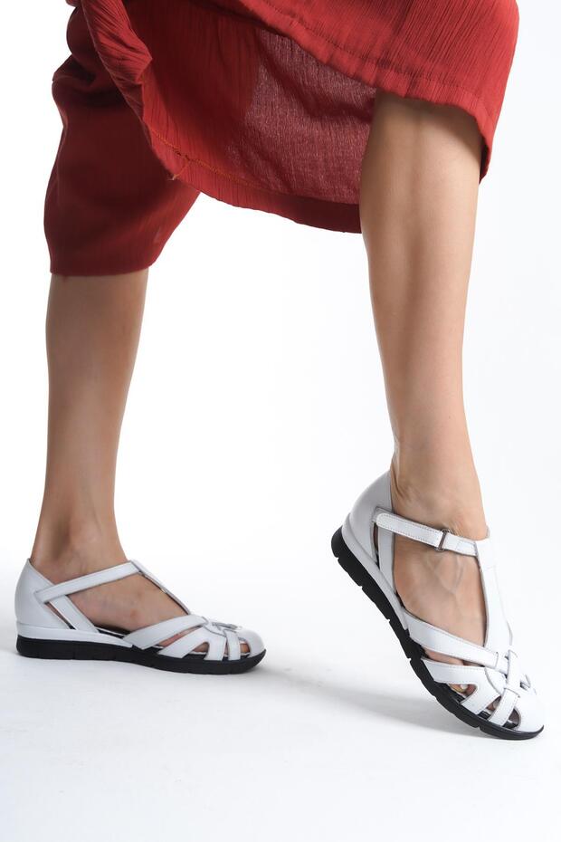 Genuine Leather Handmade White Casual Women's Sandals