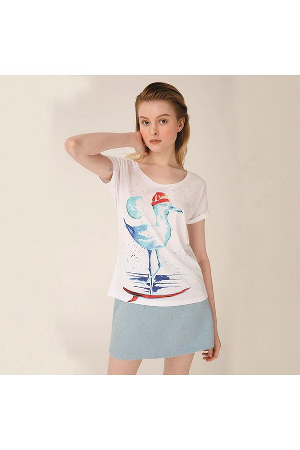Martı Beyaz Kadın T-shirt - 6