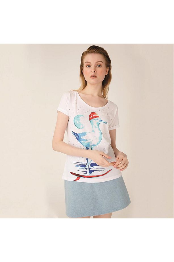 Martı Beyaz Kadın T-shirt - 7
