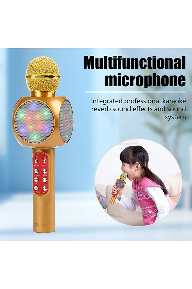 Karaoke Mikrofon , Bluetooth Özellikli Çocuk Mikrofonu Karaoke Işıklı Mikrofon 1816 Gold - 8
