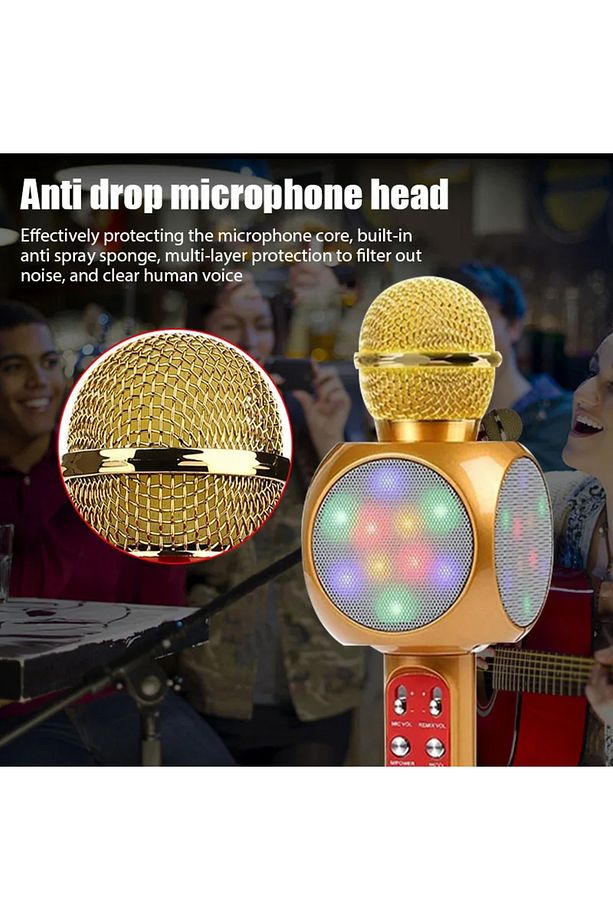 Karaoke Mikrofon , Bluetooth Özellikli Çocuk Mikrofonu Karaoke Işıklı Mikrofon 1816 Gold - 7