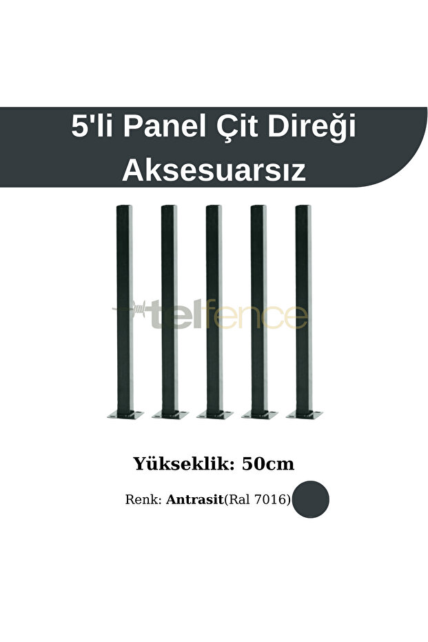 50 Cm Panel Çit Direği Aksesuarlı 5 Adet Antrasit - 1