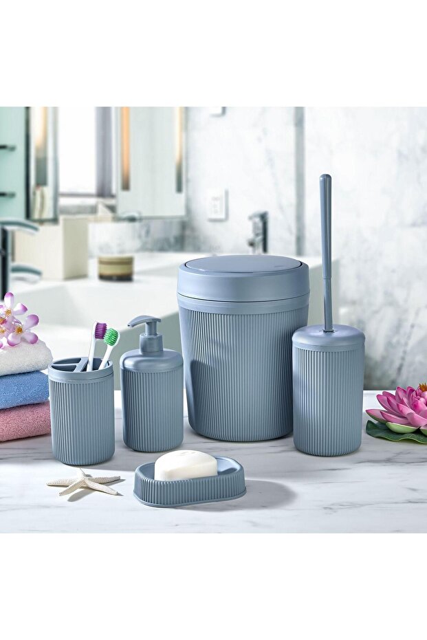 5 Pieces Bathroom Set Toilet Brush Trash Can Soap Dispenser Toothbrush Holder - 1