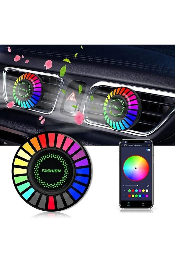 Araç İçi RGB Sese Duyarlı LED Işıklı Ekolayzer ve Koku Cihazı Yuvarlak Model 1 ADET - 1