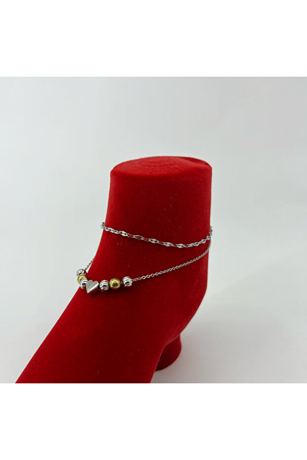 Double Model Chain Heart Steel Anklet