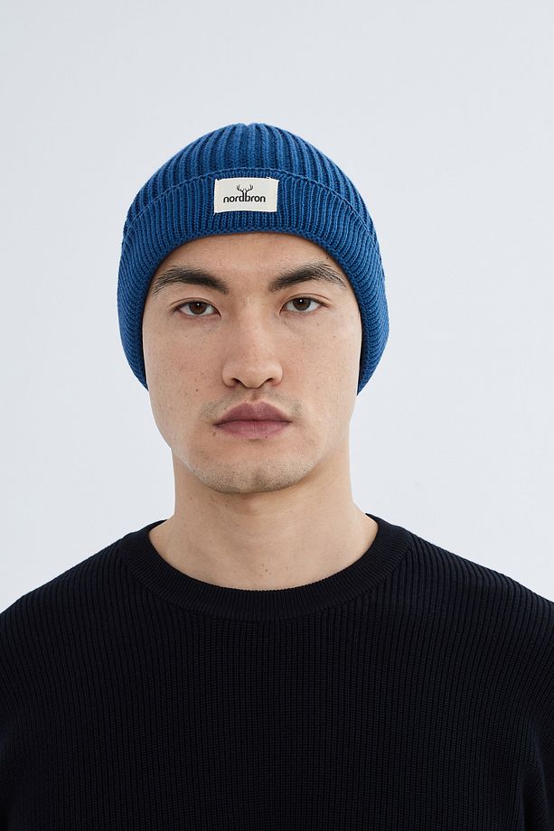 Unisex Koyu Mavi Yumuşak Fitilli Bere Düz Esnek Çift Katlamalı Kışlık Logolu Basic Triko Cuat - 1