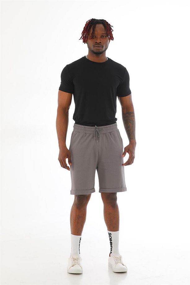 Erkek Regular Fit Duble Paça %100 Pamuklu Şort-Granit Gri - 1