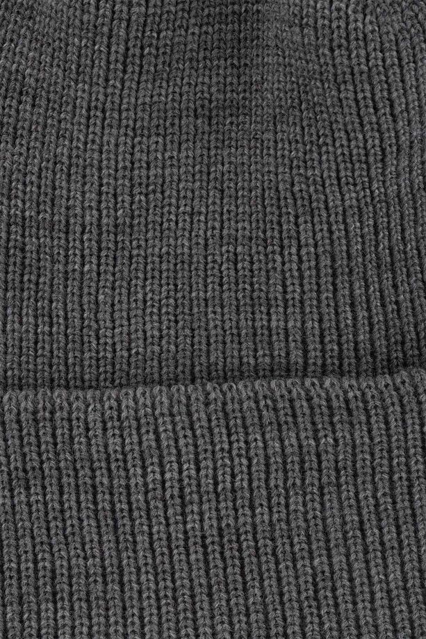 Unisex Gri Triko Akrilik Yumuşak Bere Logolu Esnek Kışlık Çift Katlamalı Basic Fitilli Pumb - 5