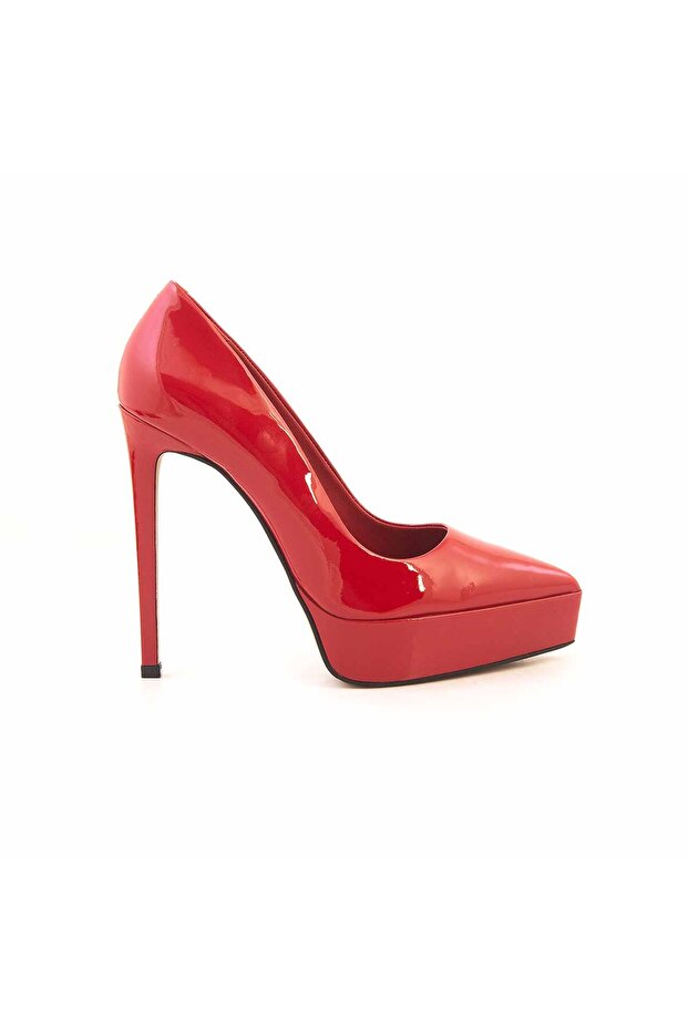 Women's Patent Leather Microlight Sole Red Shiny Heeled Shoes