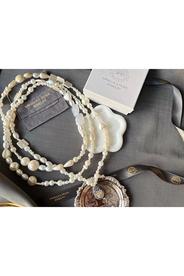 İnci Detaylı Taşlı Uzun Kolye - 2